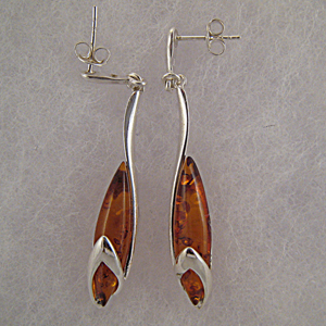 Boucles d'oreilles grande navette argente  - bijou ambre et argent